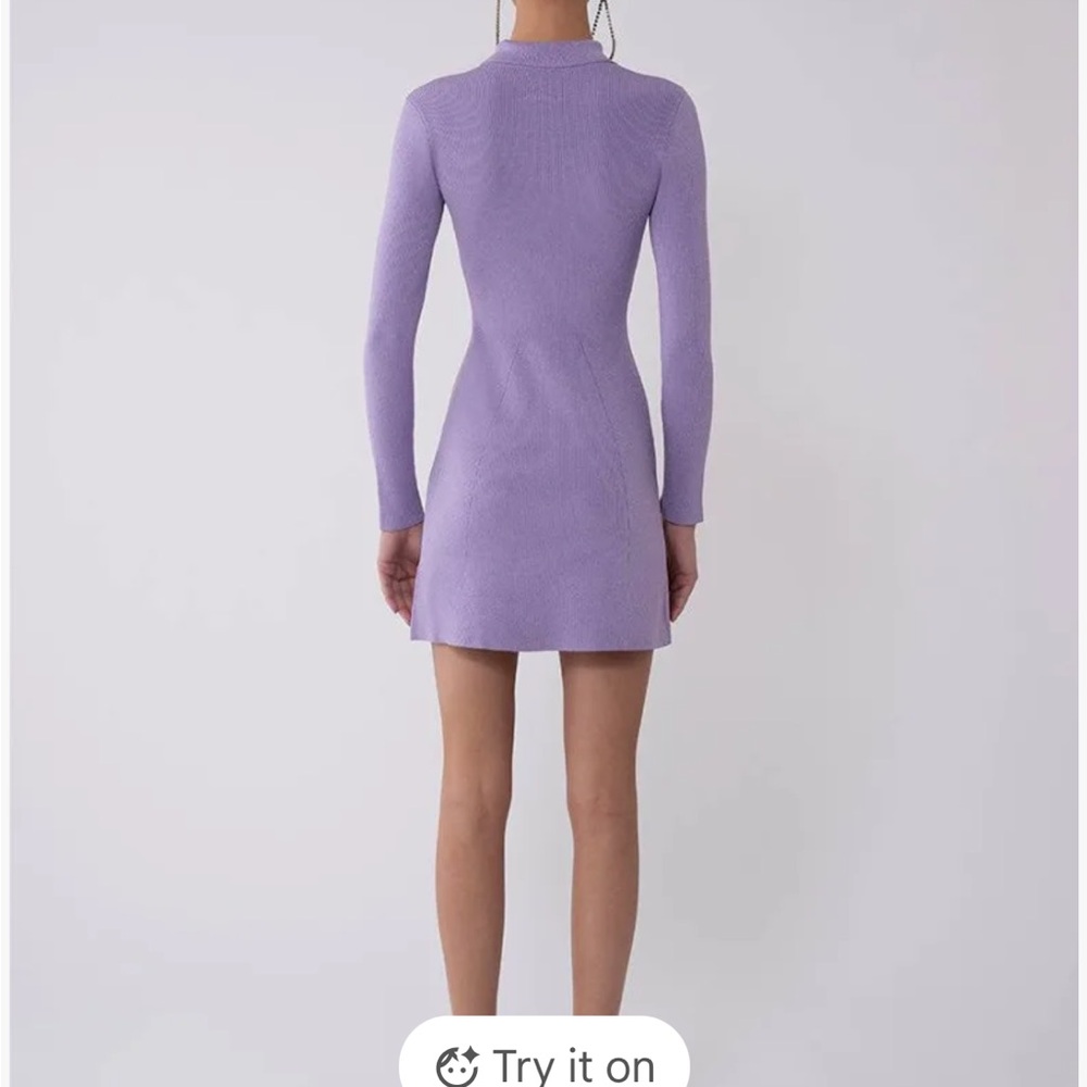 Pink Long Sleeve Collared Top 
Pink lurex long sleeve mini flared polo dress - Picture 6 of 14